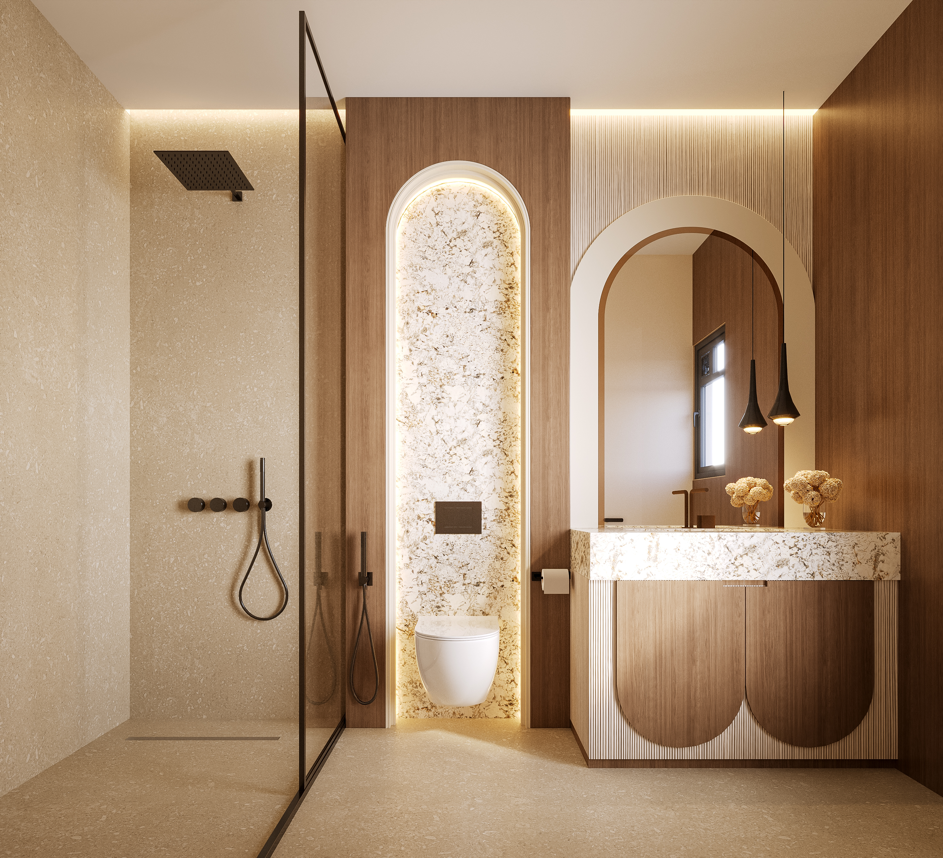 Arch Residence – Bedroom 3 - Bathroom, architectural 3D visualisation by Form Arc Visuals