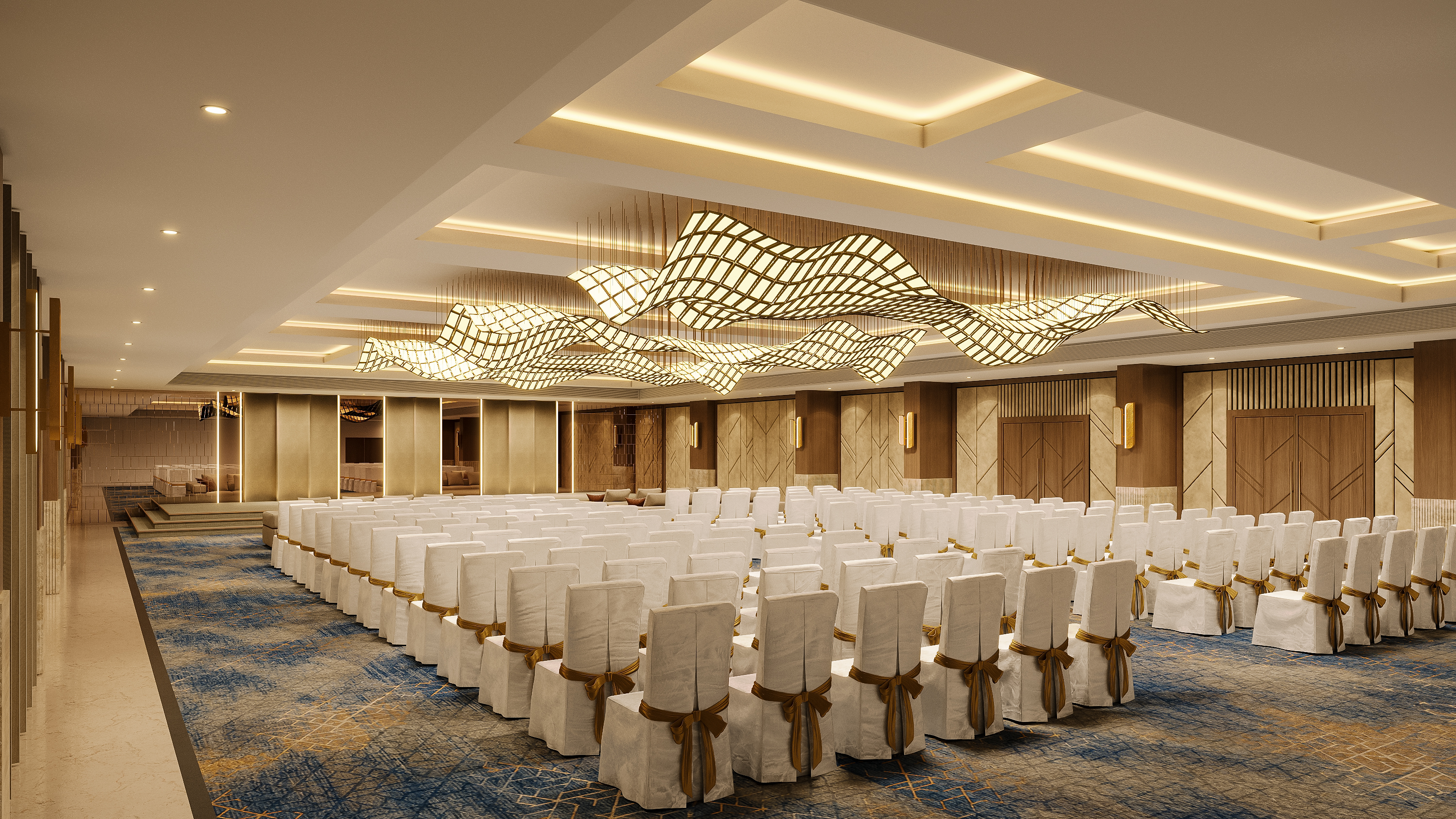 Banquet Hall – Hall - Angled View, architectural 3D visualisation by Form Arc Visuals