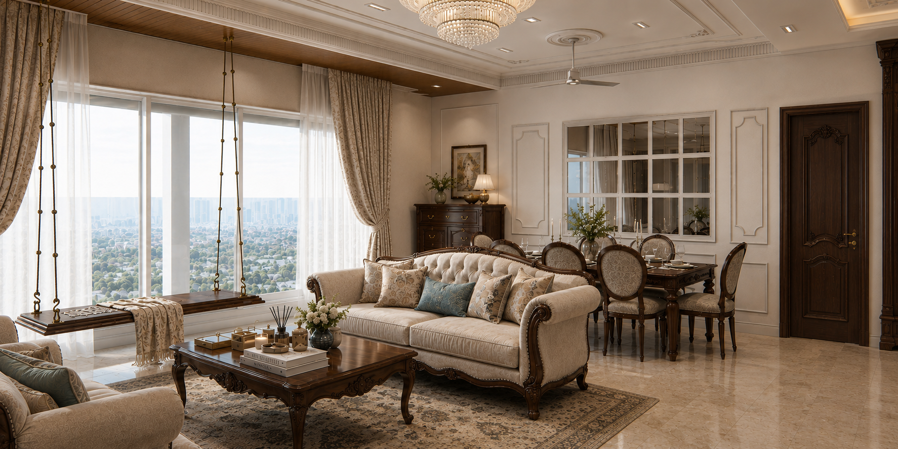 Classic Family Apartment – Living & Dining, architectural 3D visualisation by Form Arc Visuals