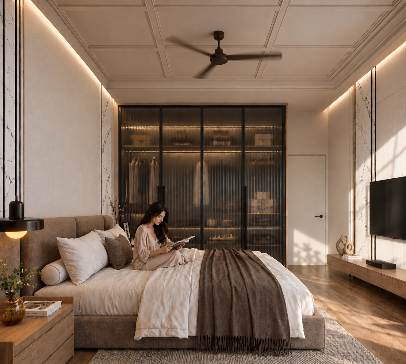 Classic Family Apartment – Bedroom B, architectural 3D visualisation by Form Arc Visuals