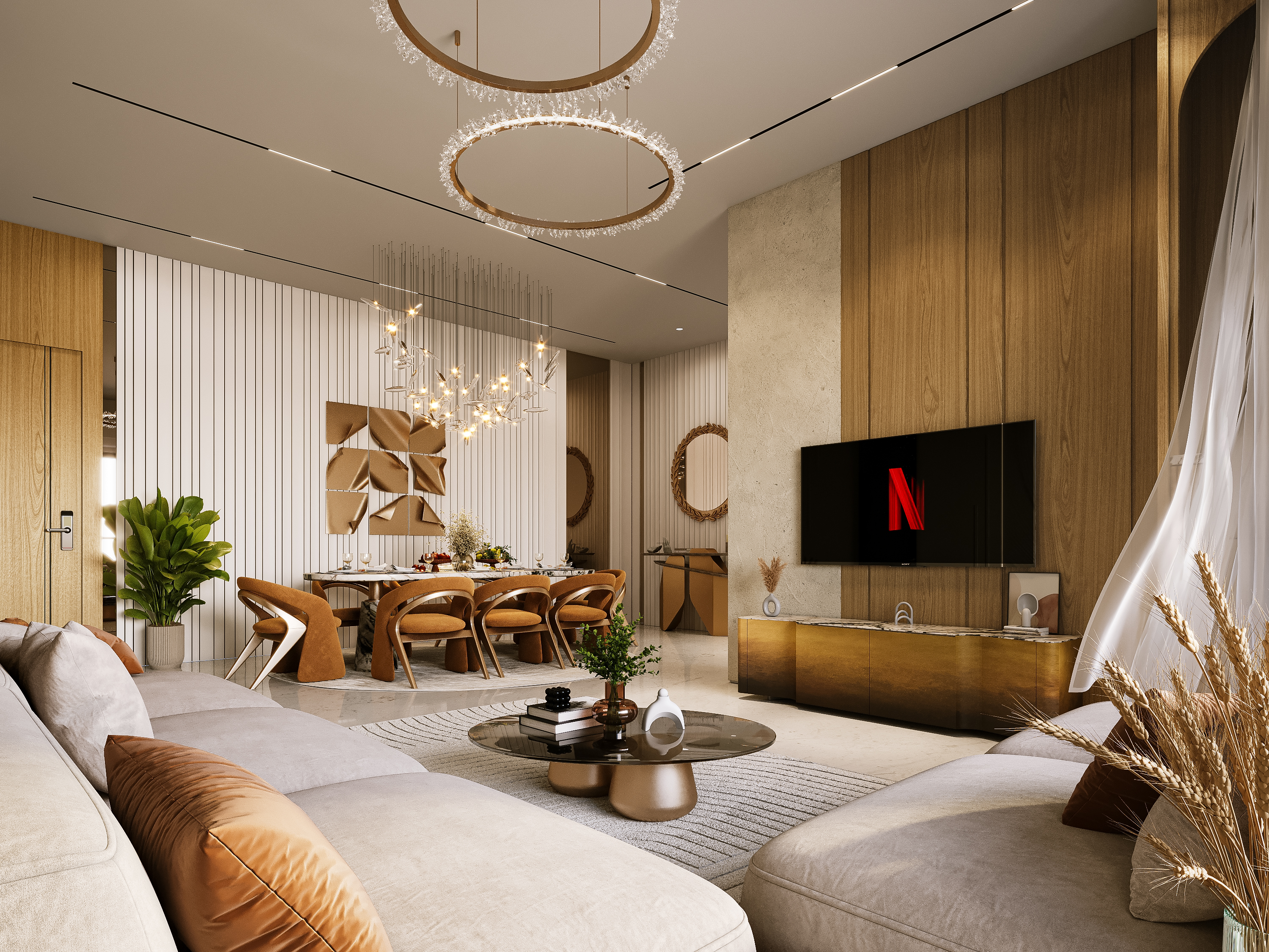 Contemporary Residence – Living Room, architectural 3D visualisation by Form Arc Visuals