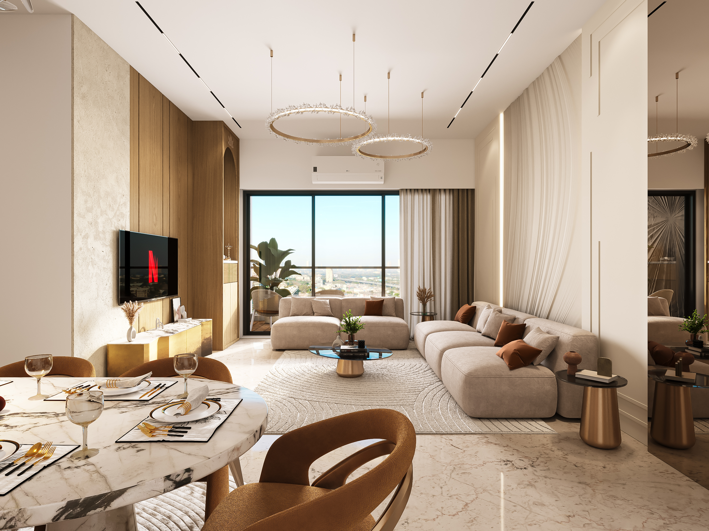 Contemporary Residence – Living Room - Wide, architectural 3D visualisation by Form Arc Visuals