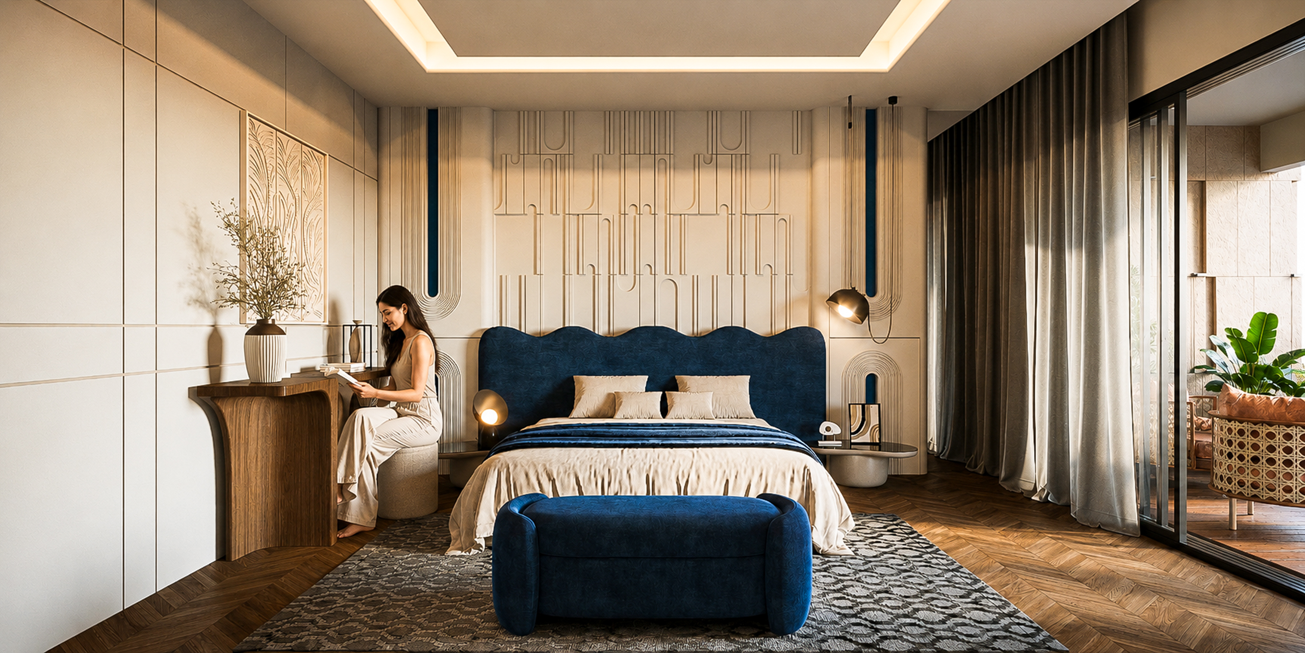 Contemporary Residence – Suite Bedroom 2 - Lifestyle, architectural 3D visualisation by Form Arc Visuals