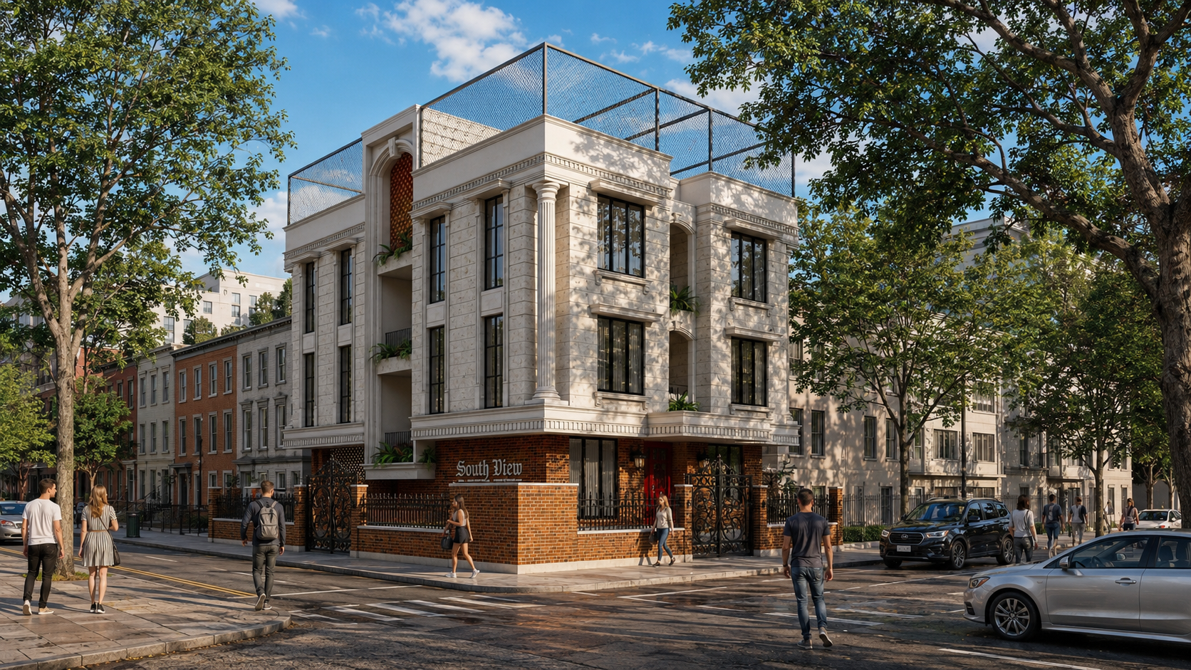 Corner School Building – Street Corner View, architectural 3D visualisation by Form Arc Visuals