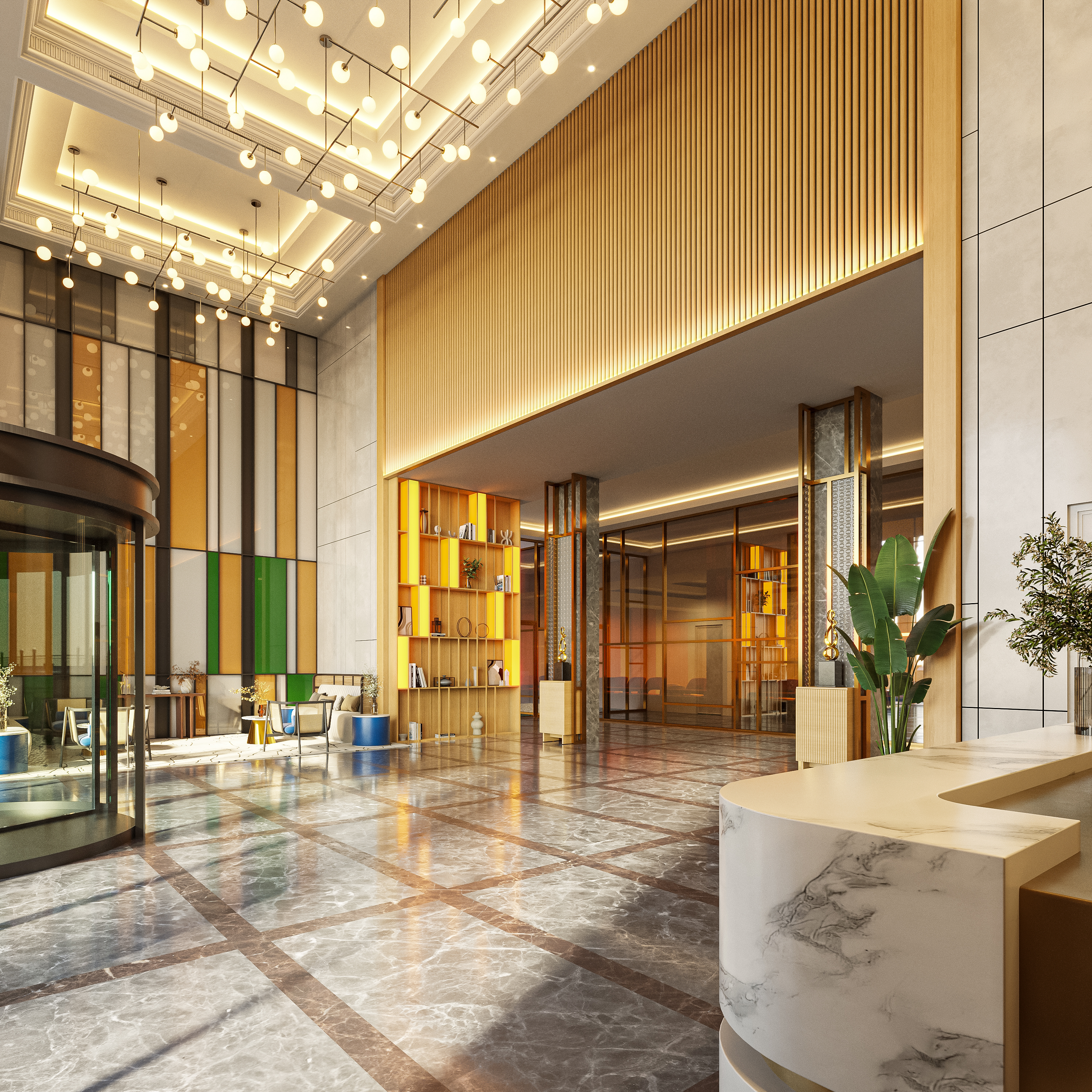 Double-Height Grand Lobby – Reception Lobby, architectural 3D visualisation by Form Arc Visuals