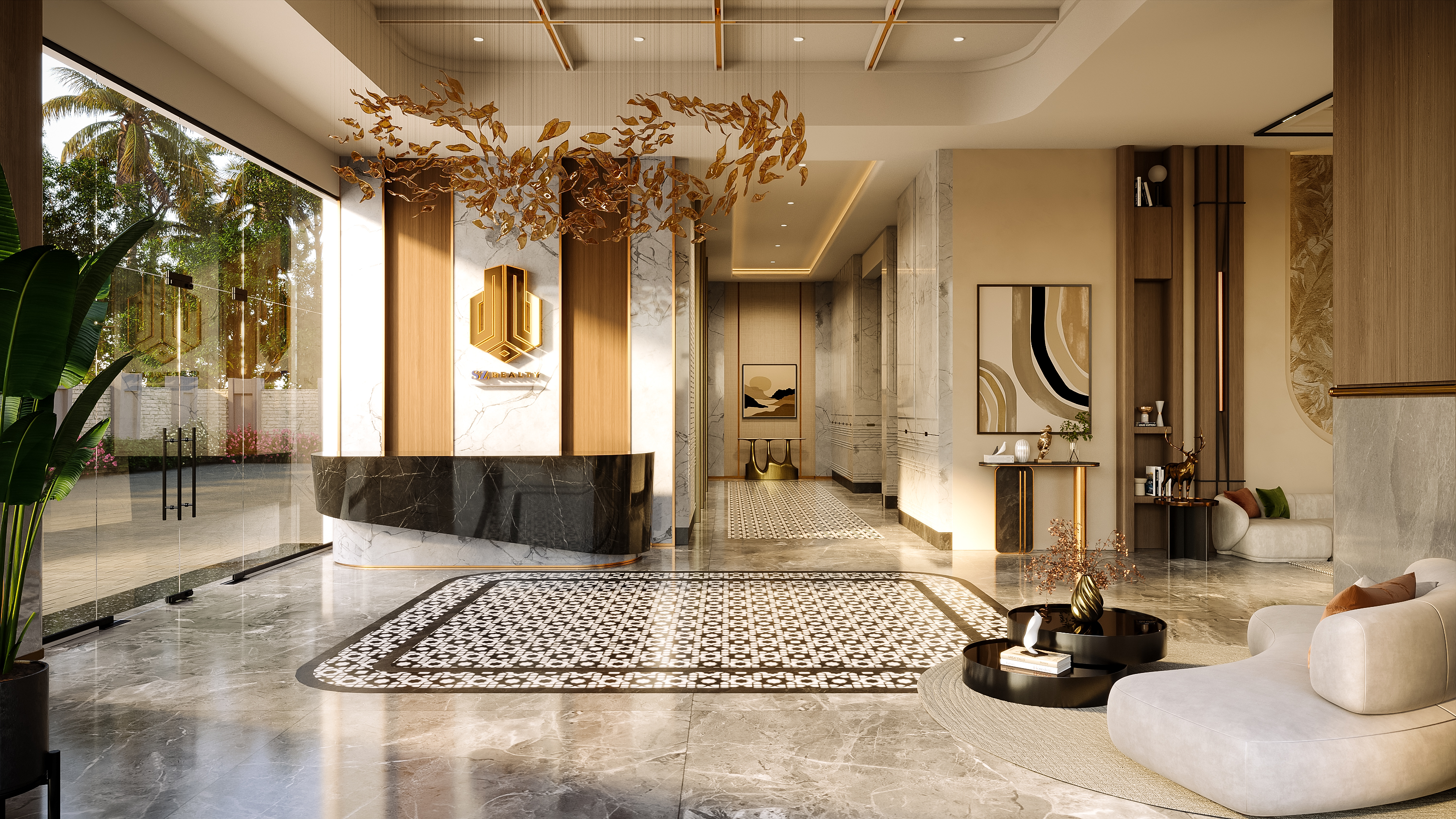 Entrance and Lift Lobby – Reception Lounge, architectural 3D visualisation by Form Arc Visuals