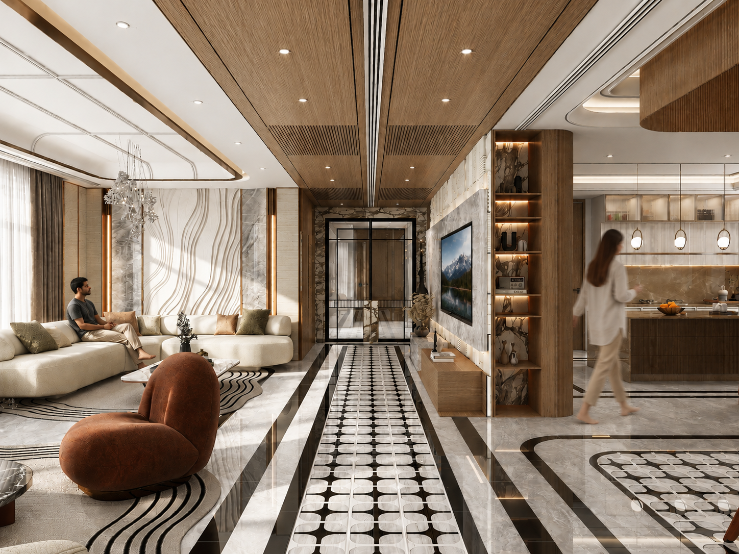 Open-Plan Apartment – Entrance & Living, architectural 3D visualisation by Form Arc Visuals