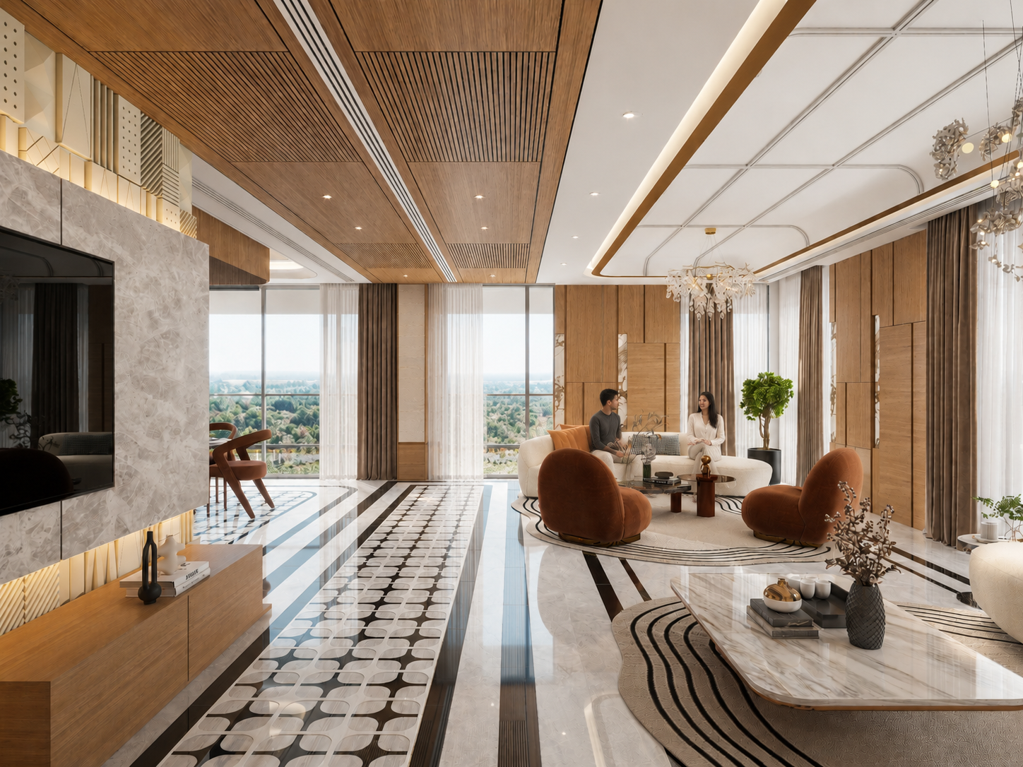 Open-Plan Apartment – Living Room, architectural 3D visualisation by Form Arc Visuals
