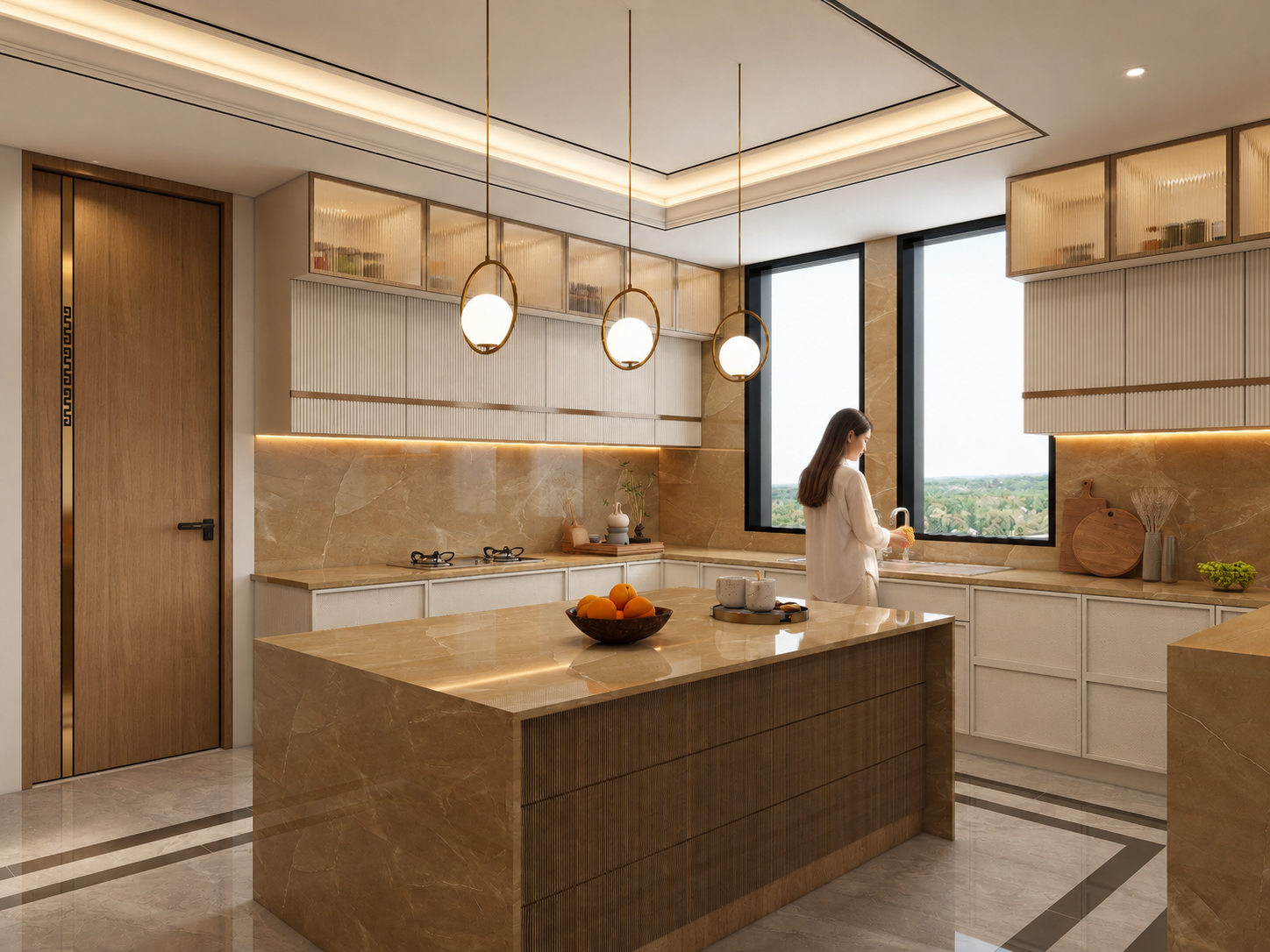 Open-Plan Apartment – Kitchen Island, architectural 3D visualisation by Form Arc Visuals