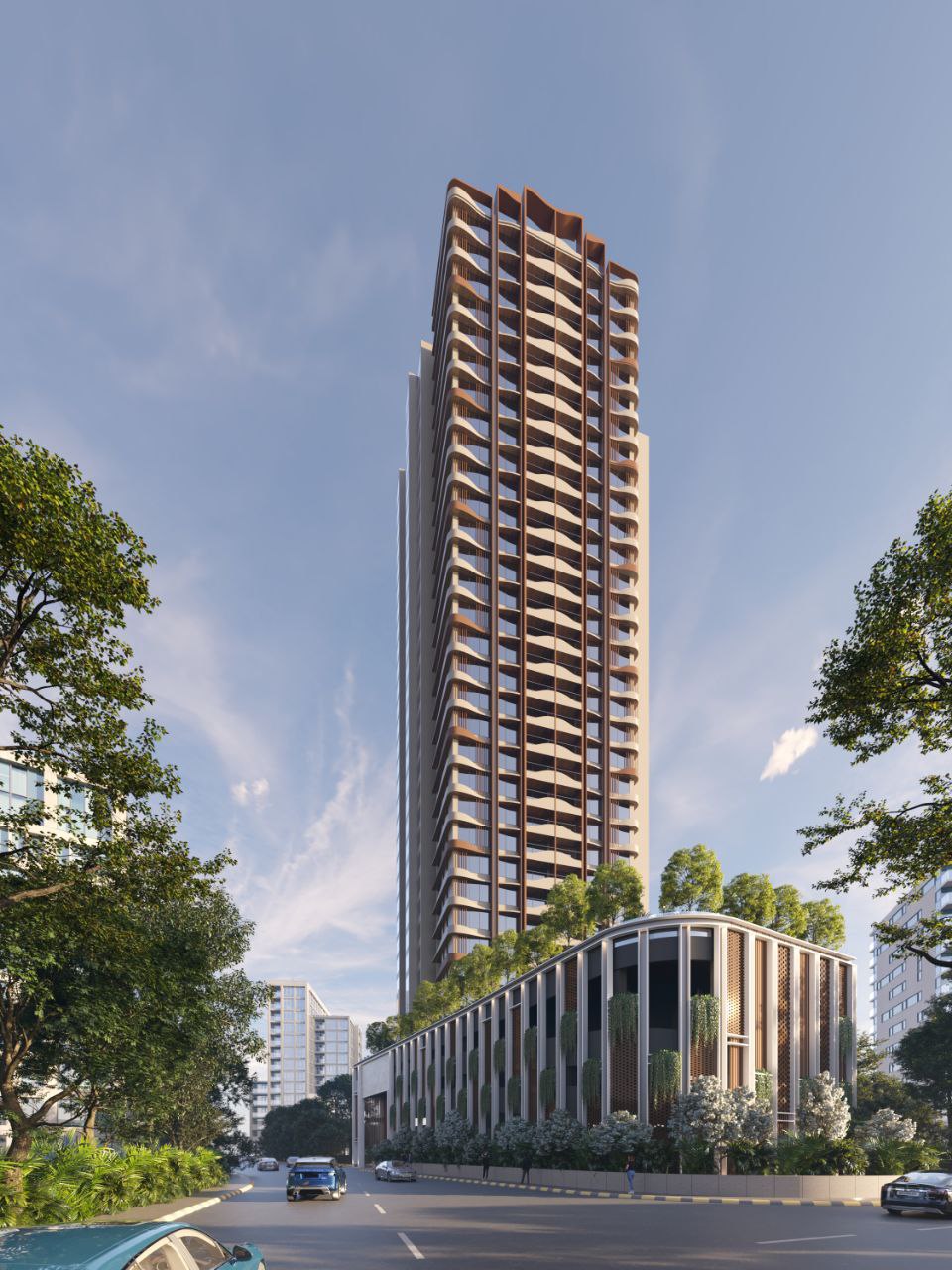Residential Tower & Arrival Court – Street View, architectural 3D visualisation by Form Arc Visuals