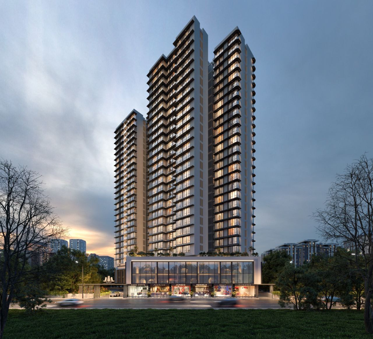 Twin Residential Towers – Twin Towers - Dusk, architectural 3D visualisation by Form Arc Visuals
